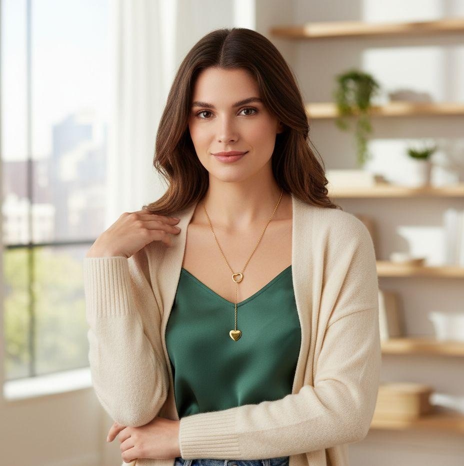 COLLIER EN ACIER DORE 2 COEURS PENDANTS