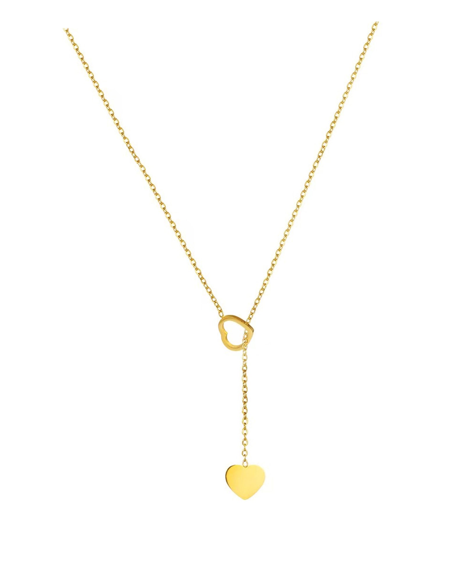 COLLIER EN ACIER DORE 2 COEURS PENDANTS