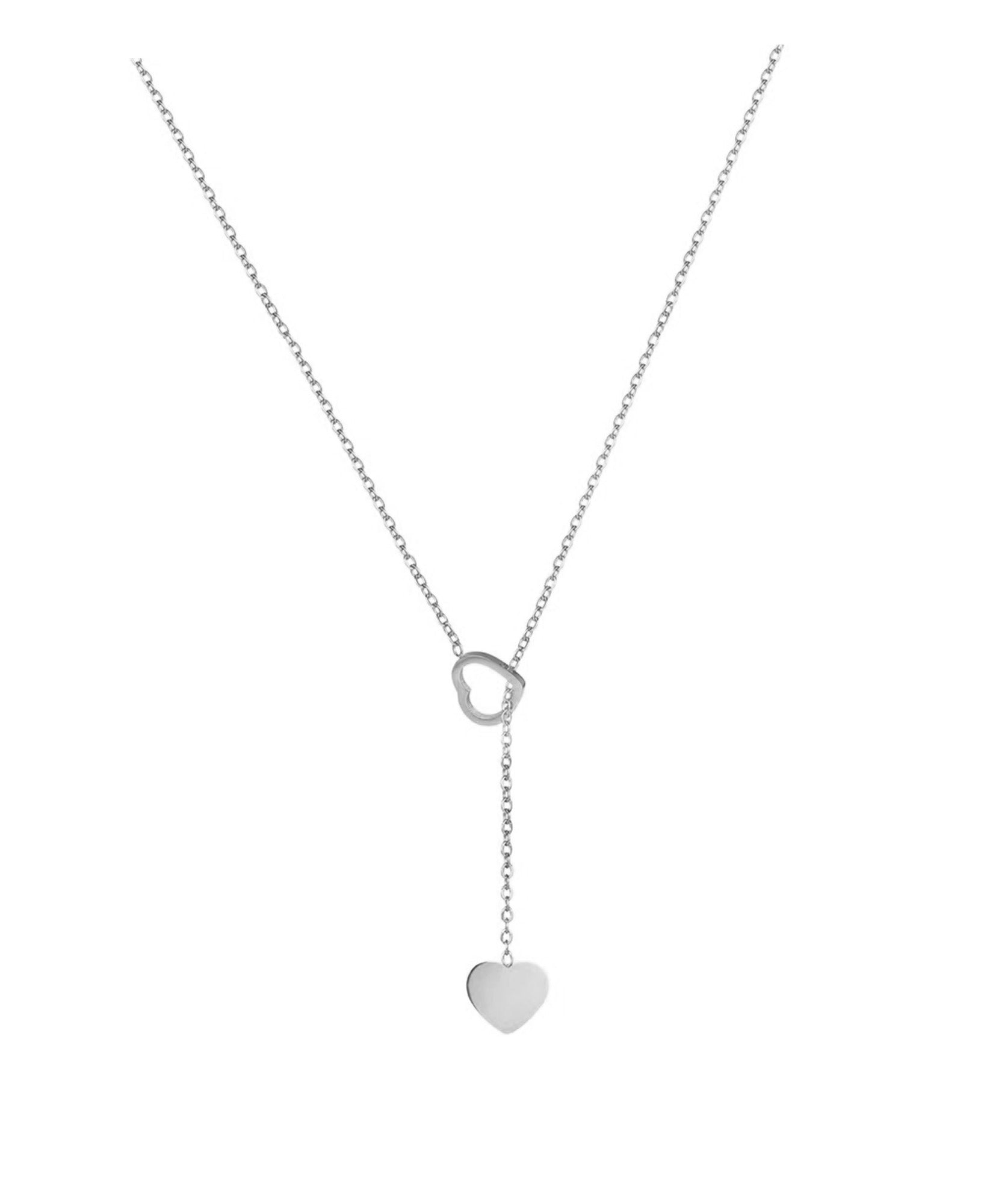 COLLIER EN ACIER 2 COEURS PENDANTS