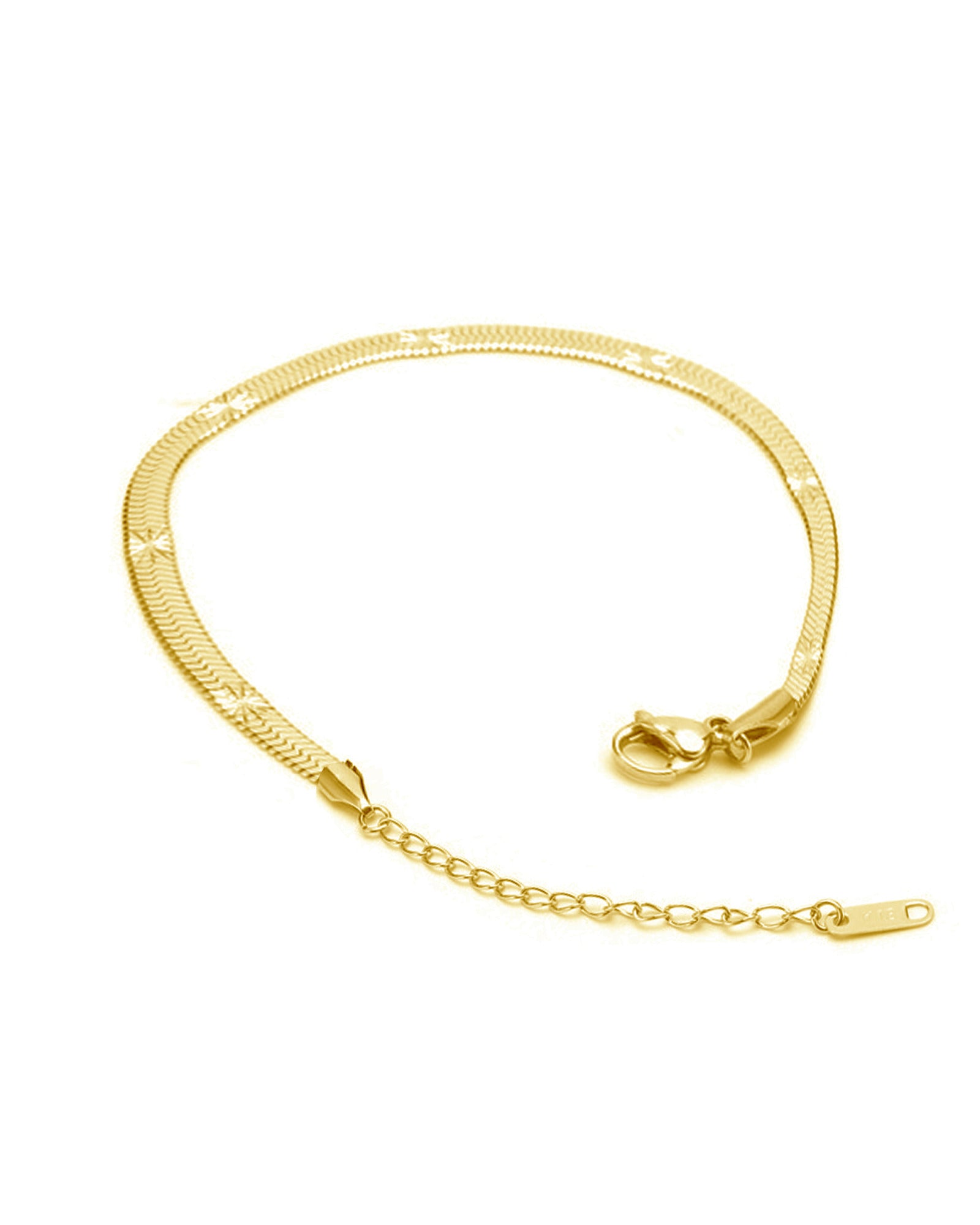 BRACELET EN ACIER DORE MAILLE PLATE ET MOTIF FLEUR