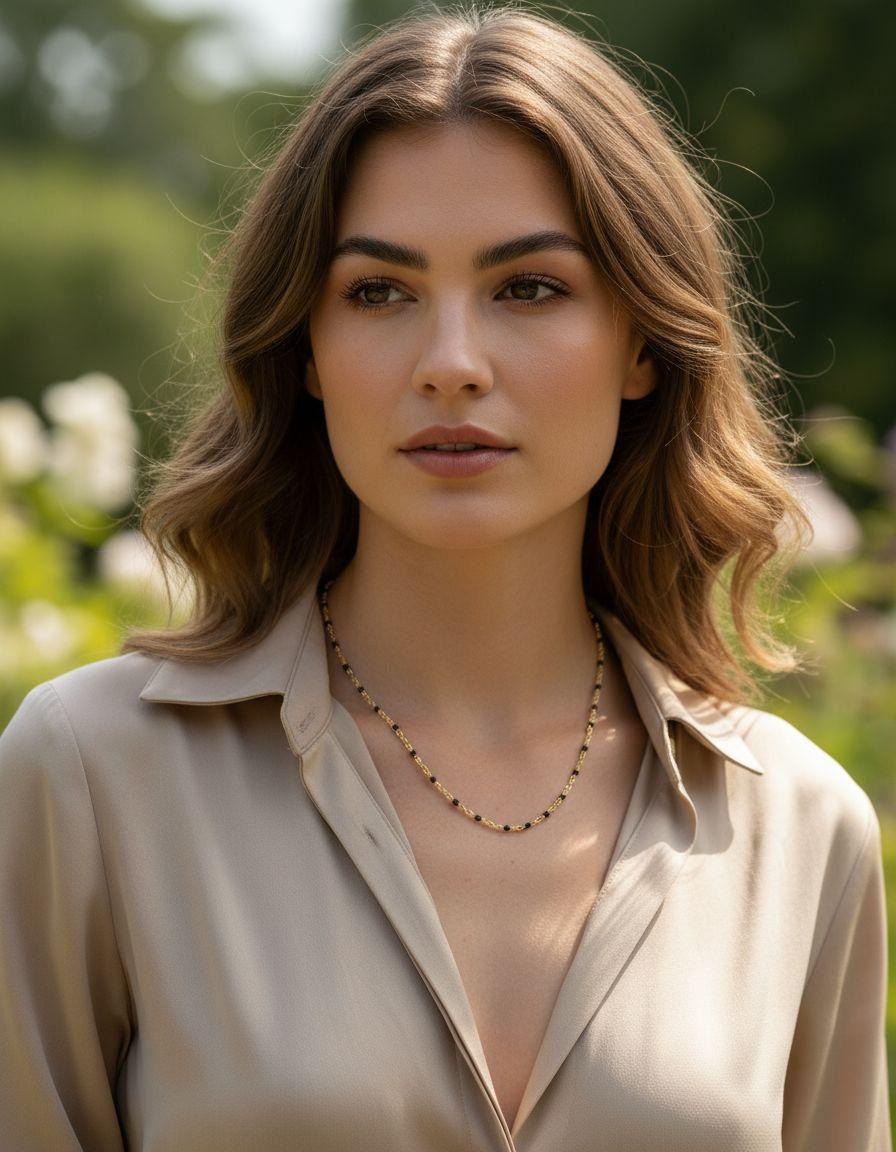 CHAINE EN ACIER DORE AVEC BILLES NOIRES