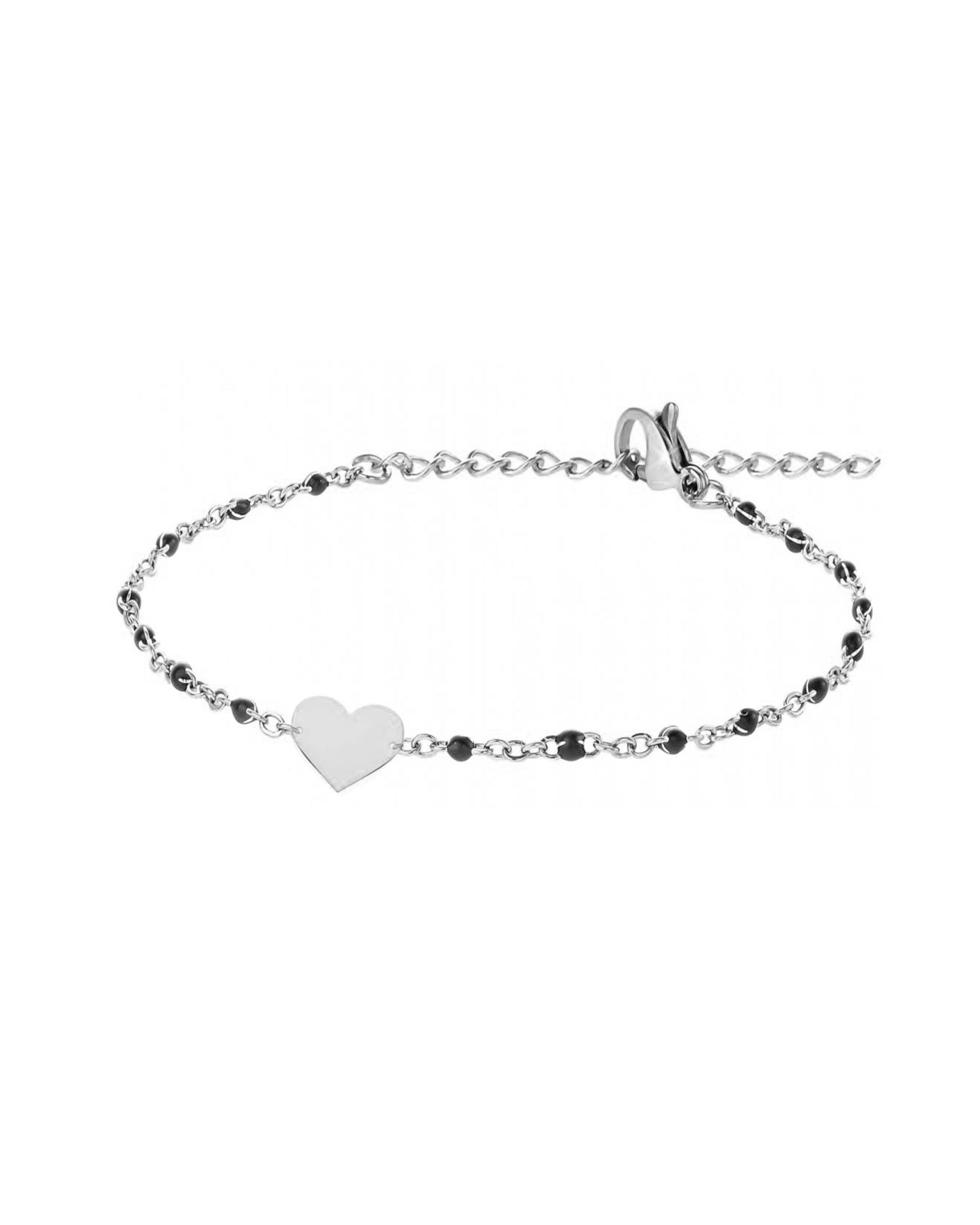 BRACELET EN ACIER BILLES NOIRES ET COEUR