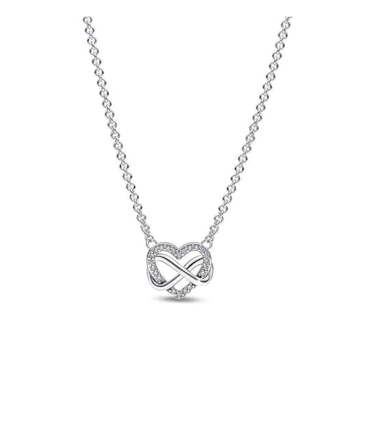 Zilveren hartketting met stenen en infinity cross