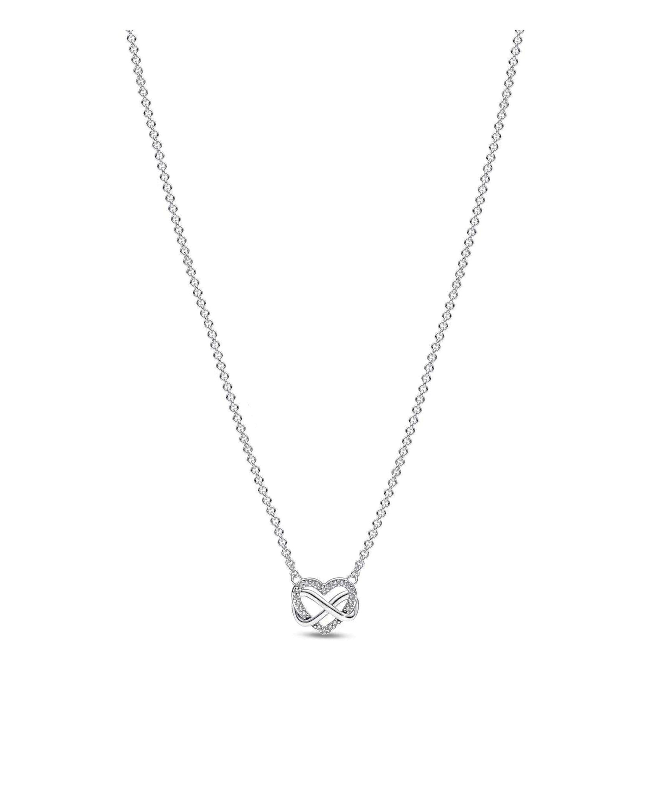 COLLIER EN ARGENT COEUR AVEC PIERRES ET INFINI CROISE