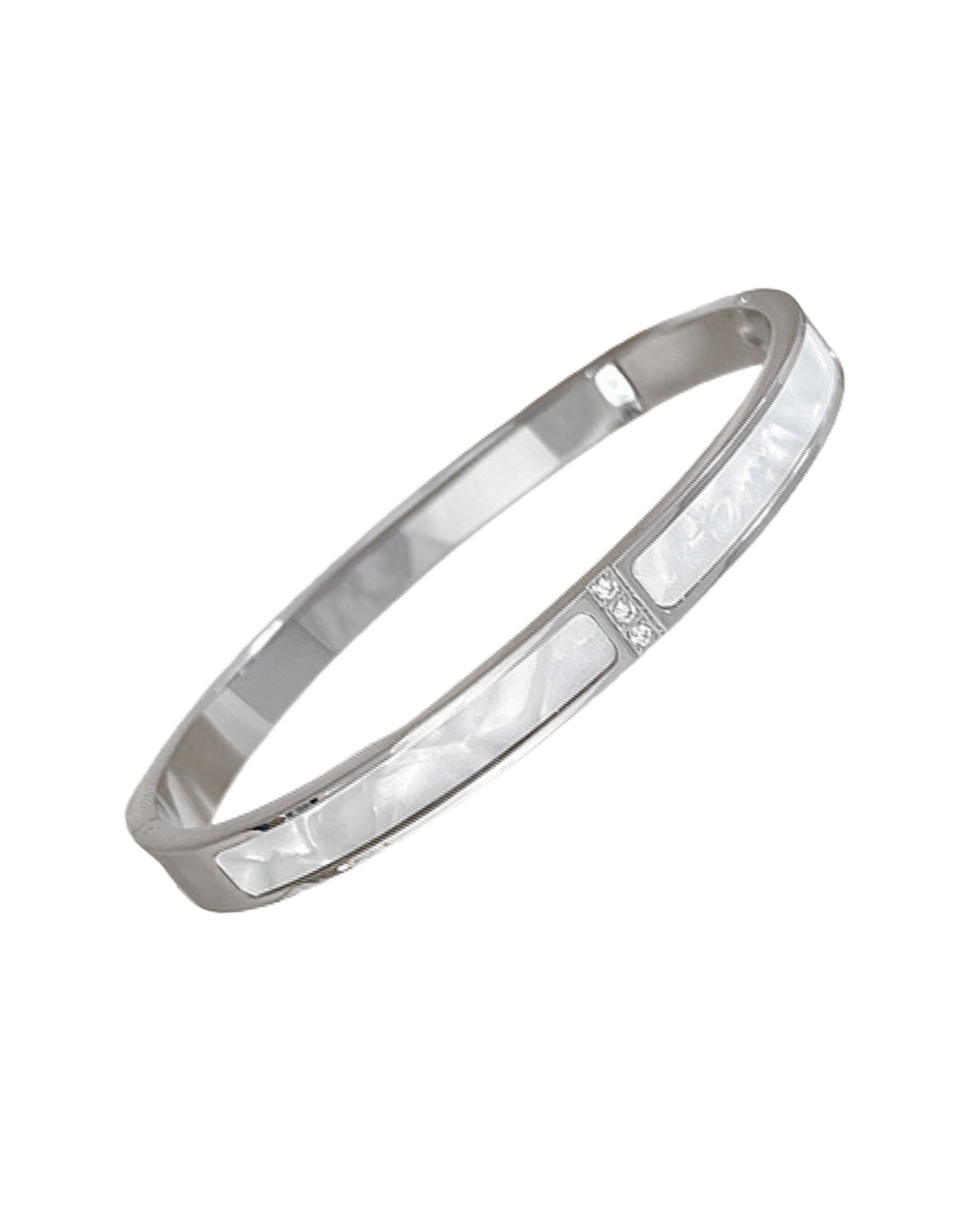 BRACELET RIGIDE EN ACIER AVEC NACRE ET 3 STRASS