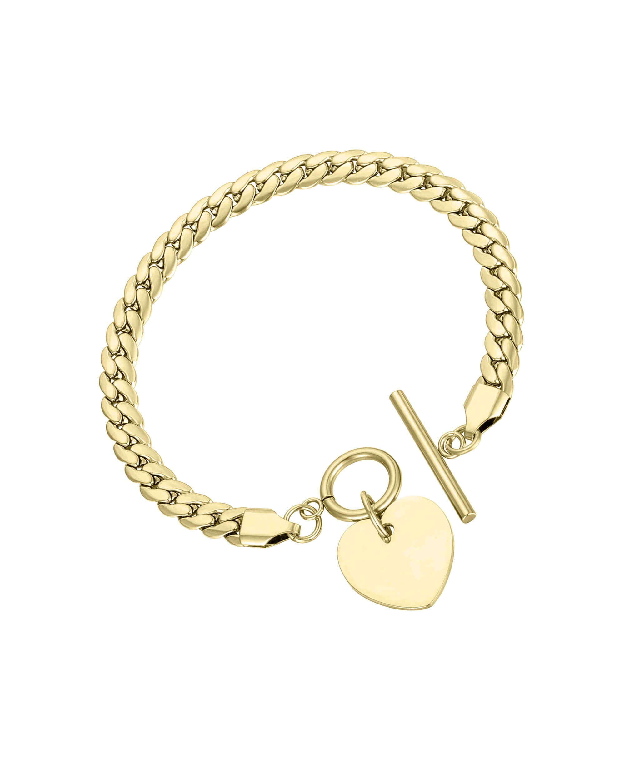 BRACELET EN ACIER DORE COEUR ET FEMOIR BARRE