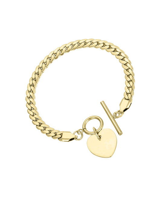Bracelet en acier doré coeur et fermoir barre