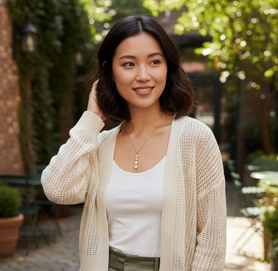 COLLIER EN ACIER DORE PENDENTIF AVEC 4 PIERRES