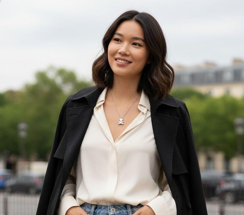 COLLIER EN ACIER OURSON AVEC NACRE ET COEUR LOVE