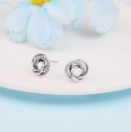 BOUCLES D'OREILLES EN ARGENT 3 CERCLES ET PIERRES