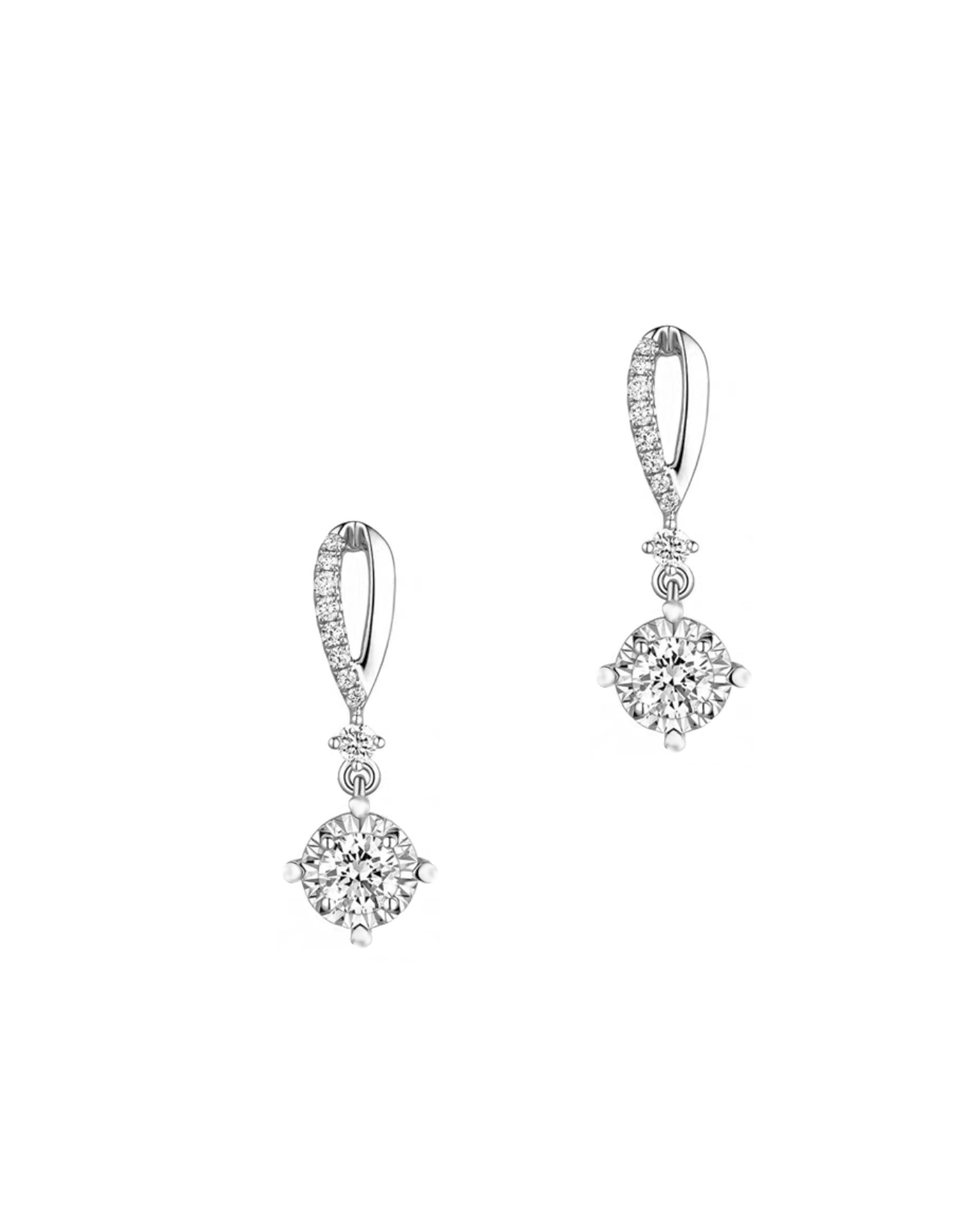BOUCLES D'OREILLES EN ARGENT GOUTTE AVEC PIERRES ET SOLITAIRE