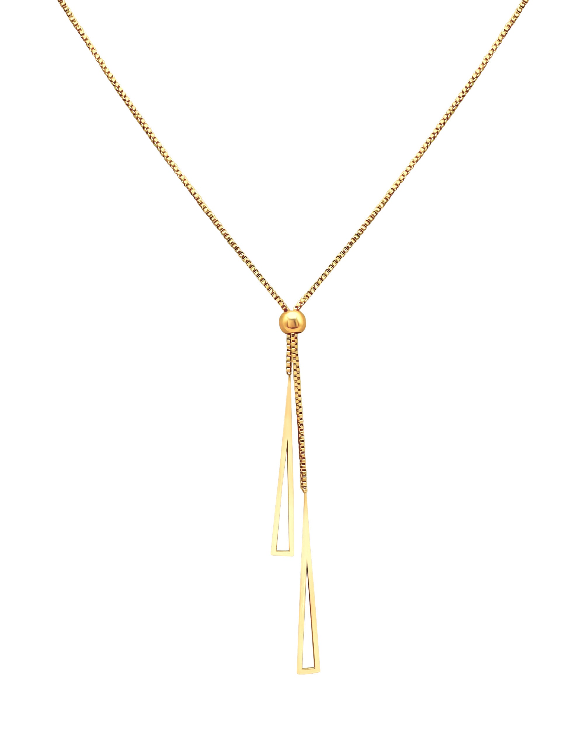 COLLIER EN ACIER DORE MAILLE GOURMETTE 2 TRIANGLES ET BOULE