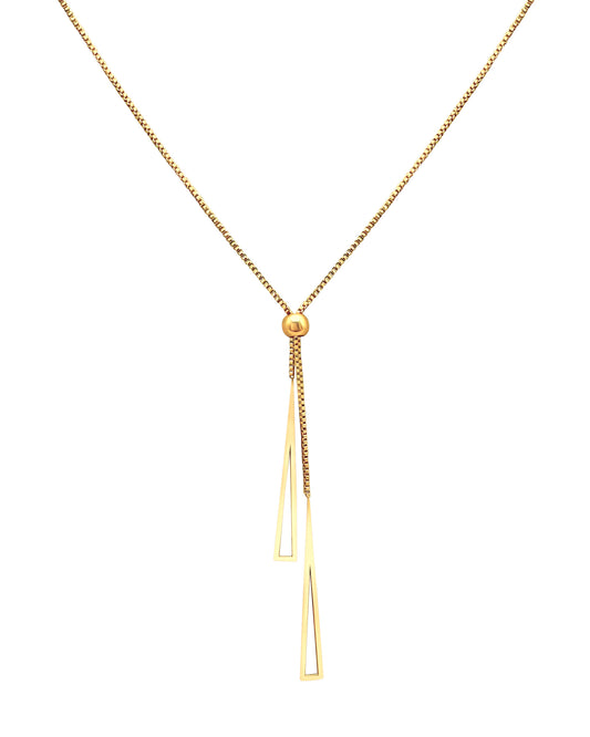 Gold-plated steel necklace with 2 triangles and A ball