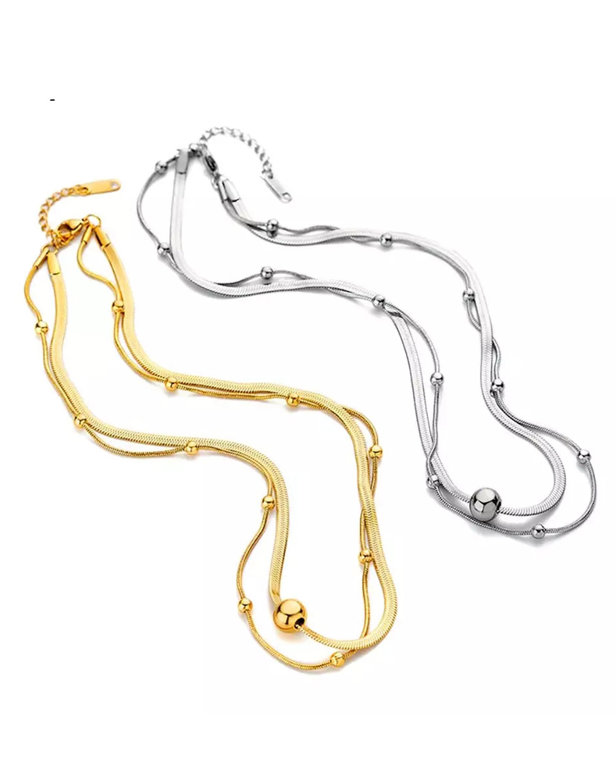 COLLIER EN ACIER DOUBLE MAILLE ET BOULES