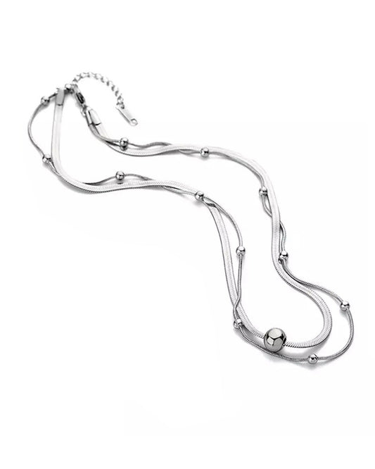 Collier en acier double maille et boules