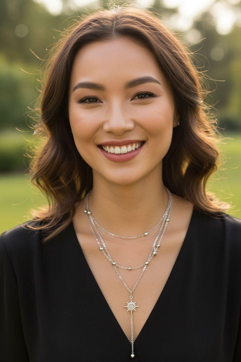 Dubbele stalen zonneketting met kralen en strass steentjes