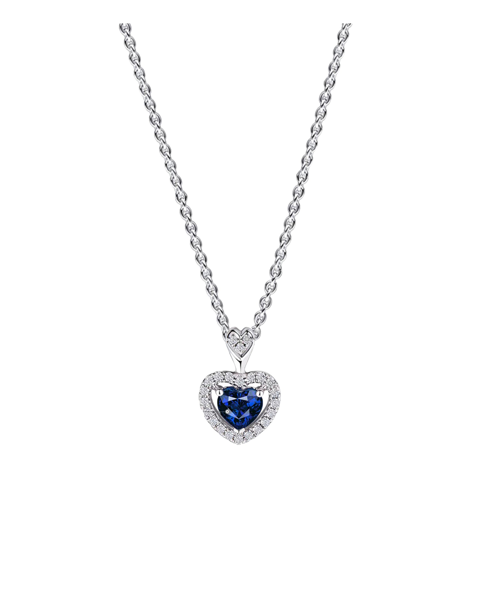 COLLIER EN ARGENT PENDENTIF COEUR BLEU ET PIERRES