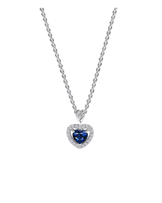 Collier en argent pendentif coeur bleu et pierres