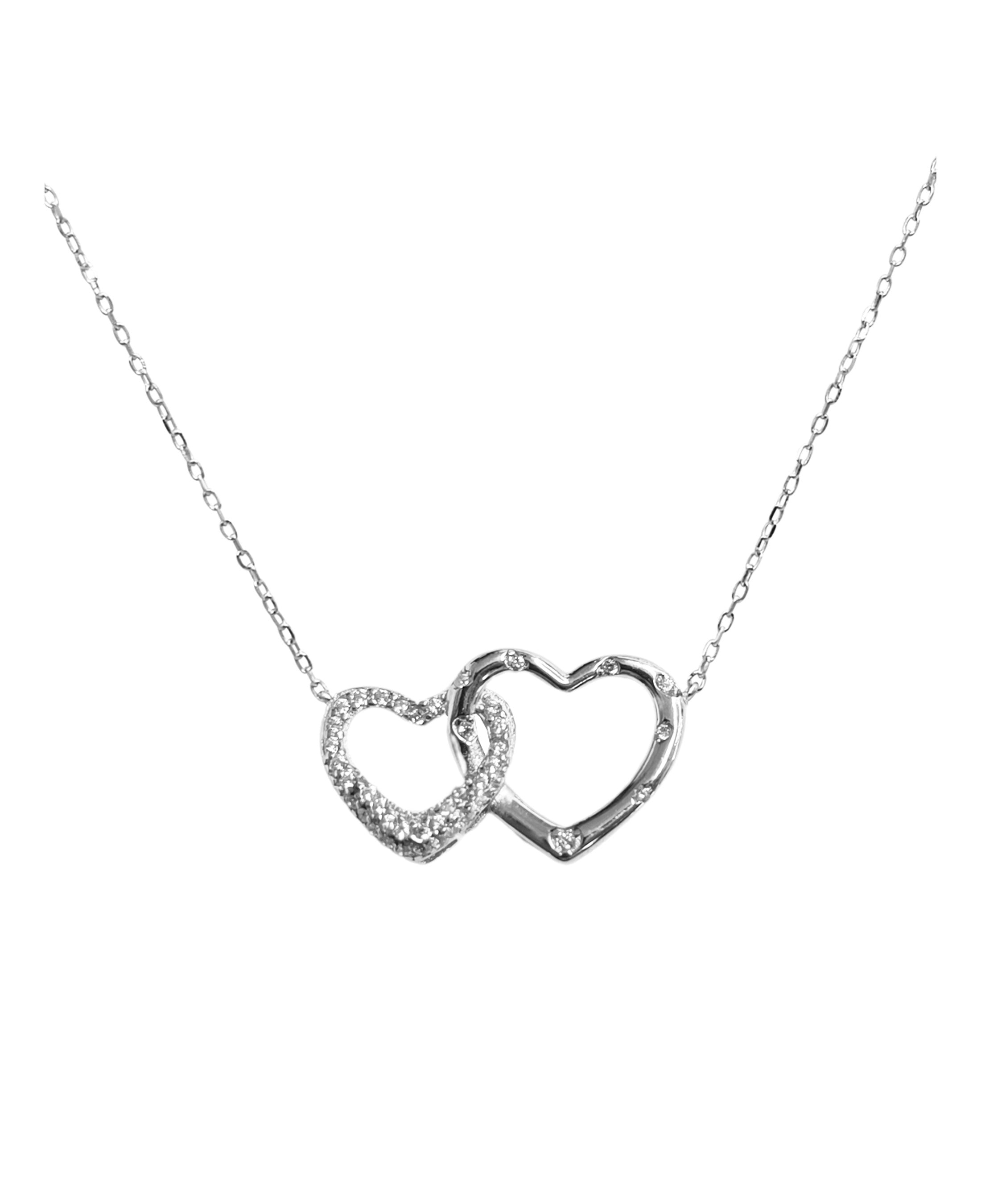 COLLIER EN ARGENT MOTIF 2 COEURS AVEC PIERRES