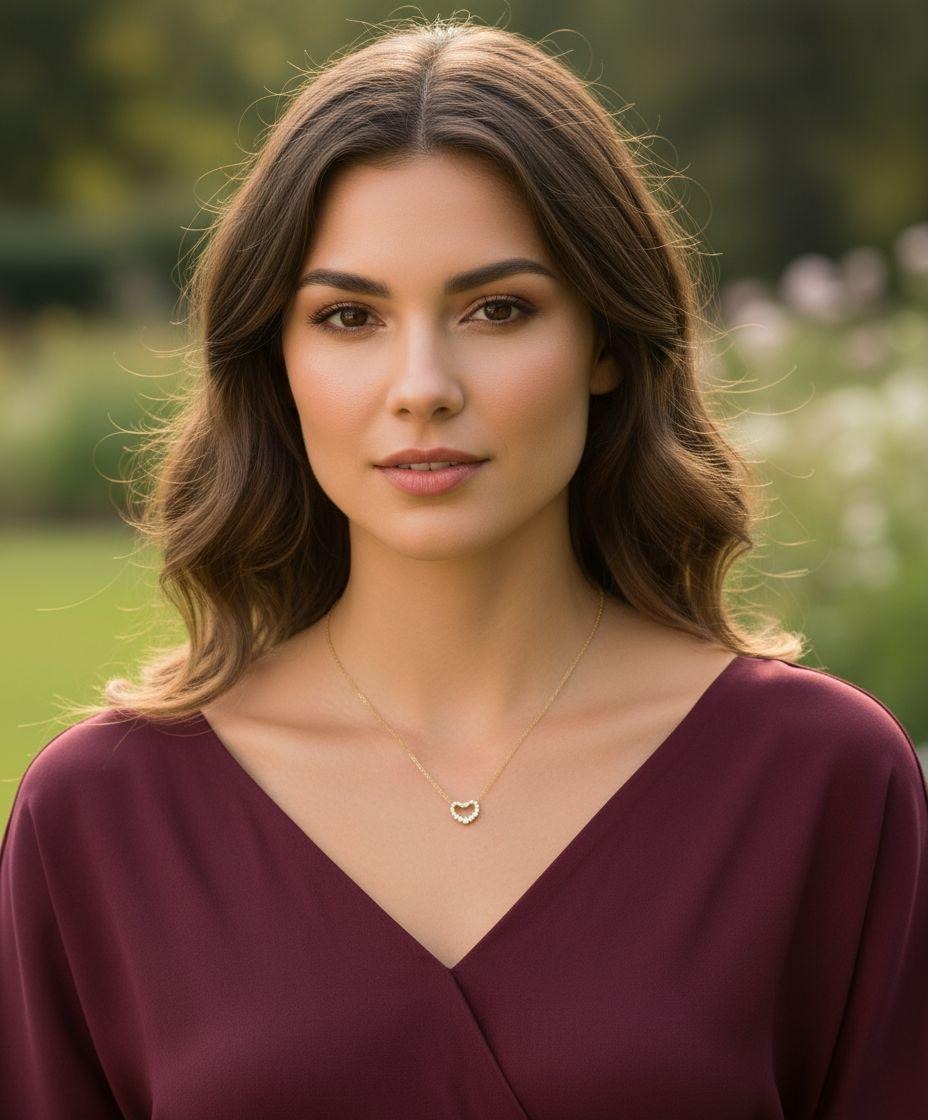 COLLIER EN ACIER DORE MOTIF COEUR AVEC PIERRES