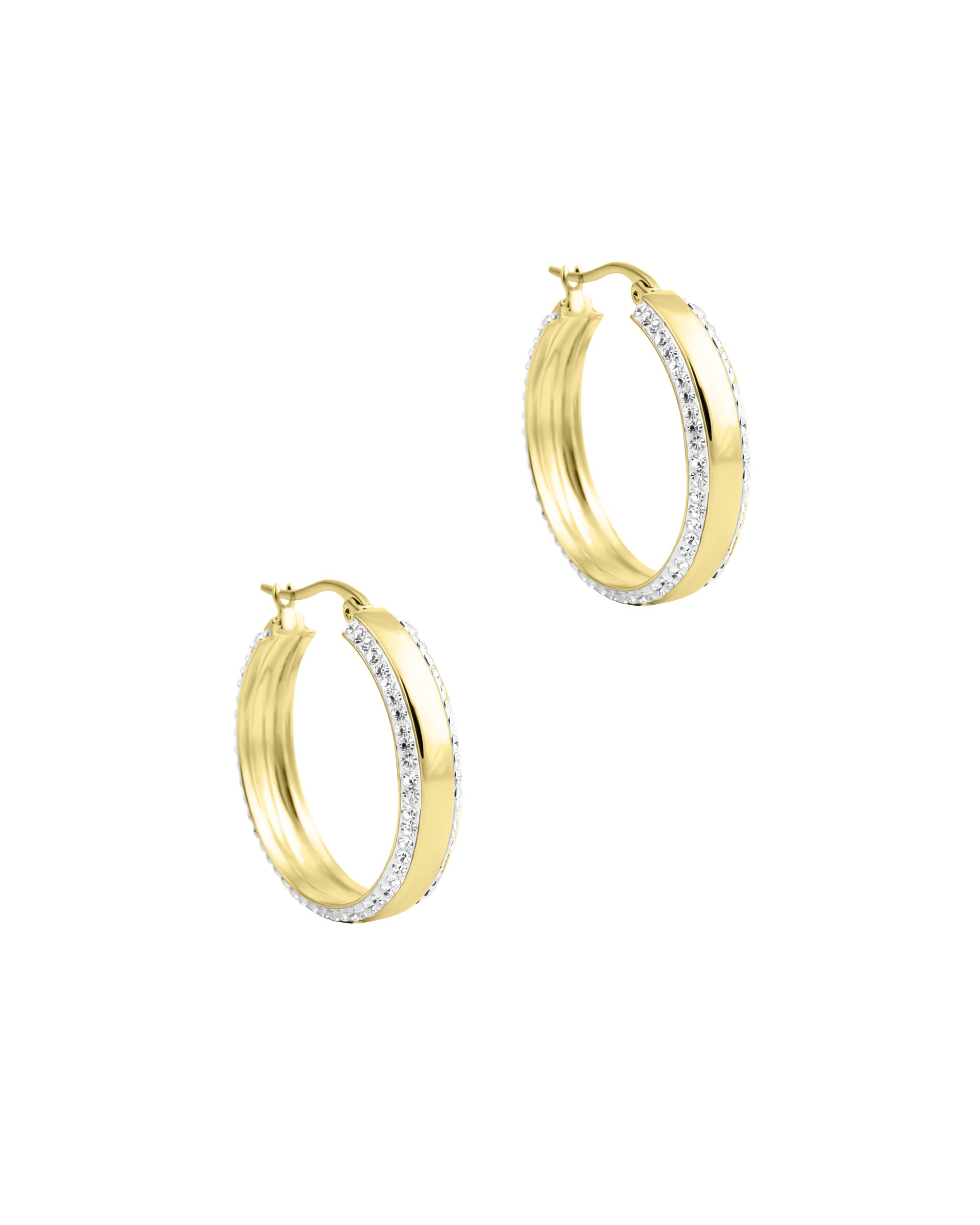 CREOLES EN ACIER DORE 2 LIGNES DE STRASS