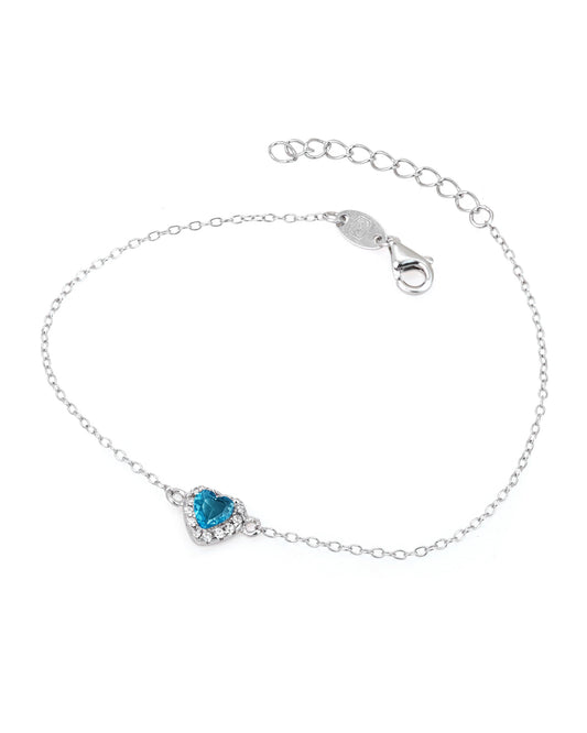 Bracelet en argent coeur bleu clair avec pierres
