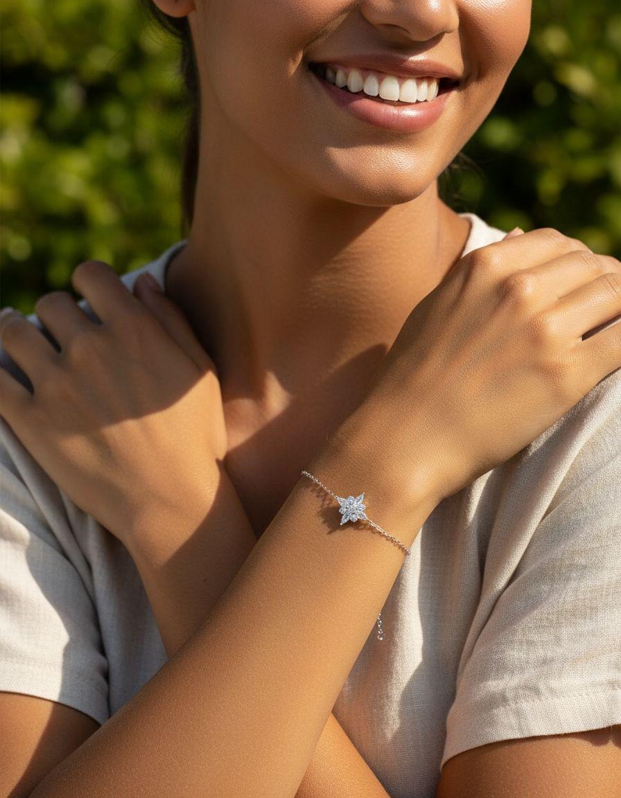 BRACELET EN ARGENT MOTIF FLEUR AVEC PIERRES