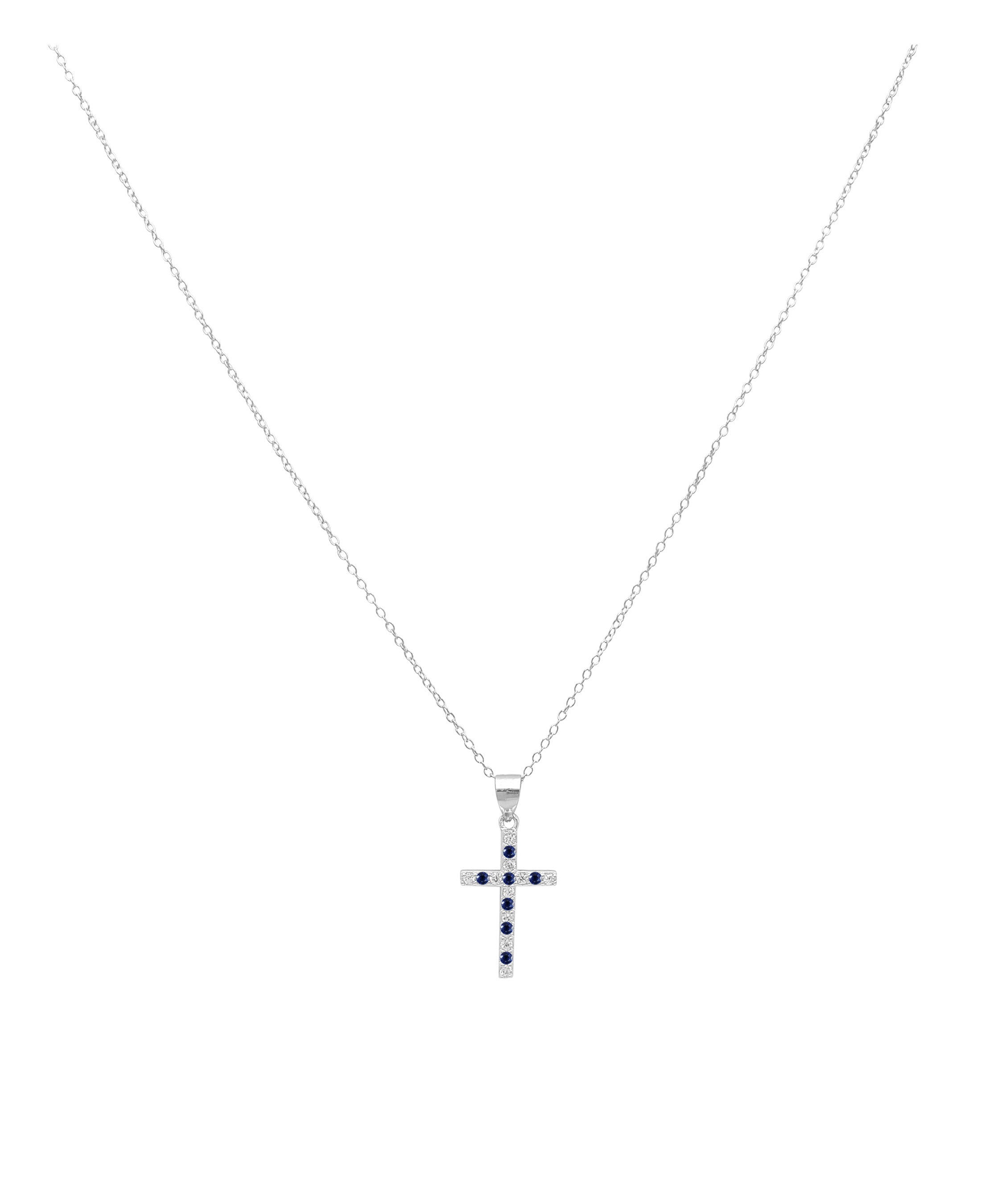 COLLIER EN ARGENT CROIX AVEC PIERRES BLANCHES ET BLEUES