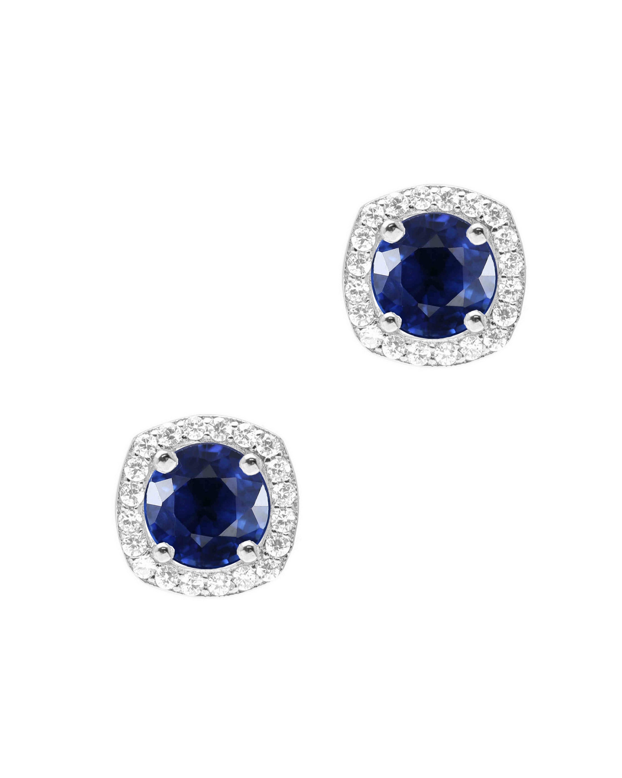 BOUCLES D'OREILLES EN ARGENT SOLITAIRE BLEU ET PIERRES