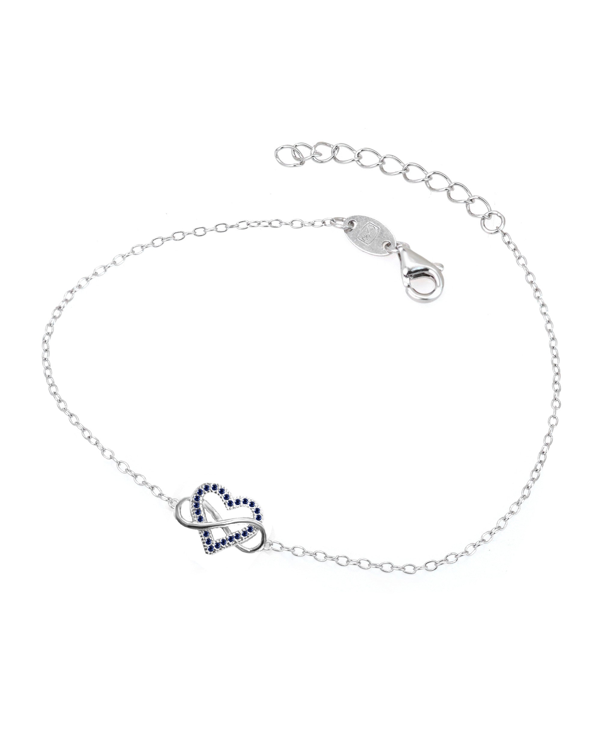 BRACELET EN ARGENT INFINI ET COEUR AVEC PIERRES BLEUES
