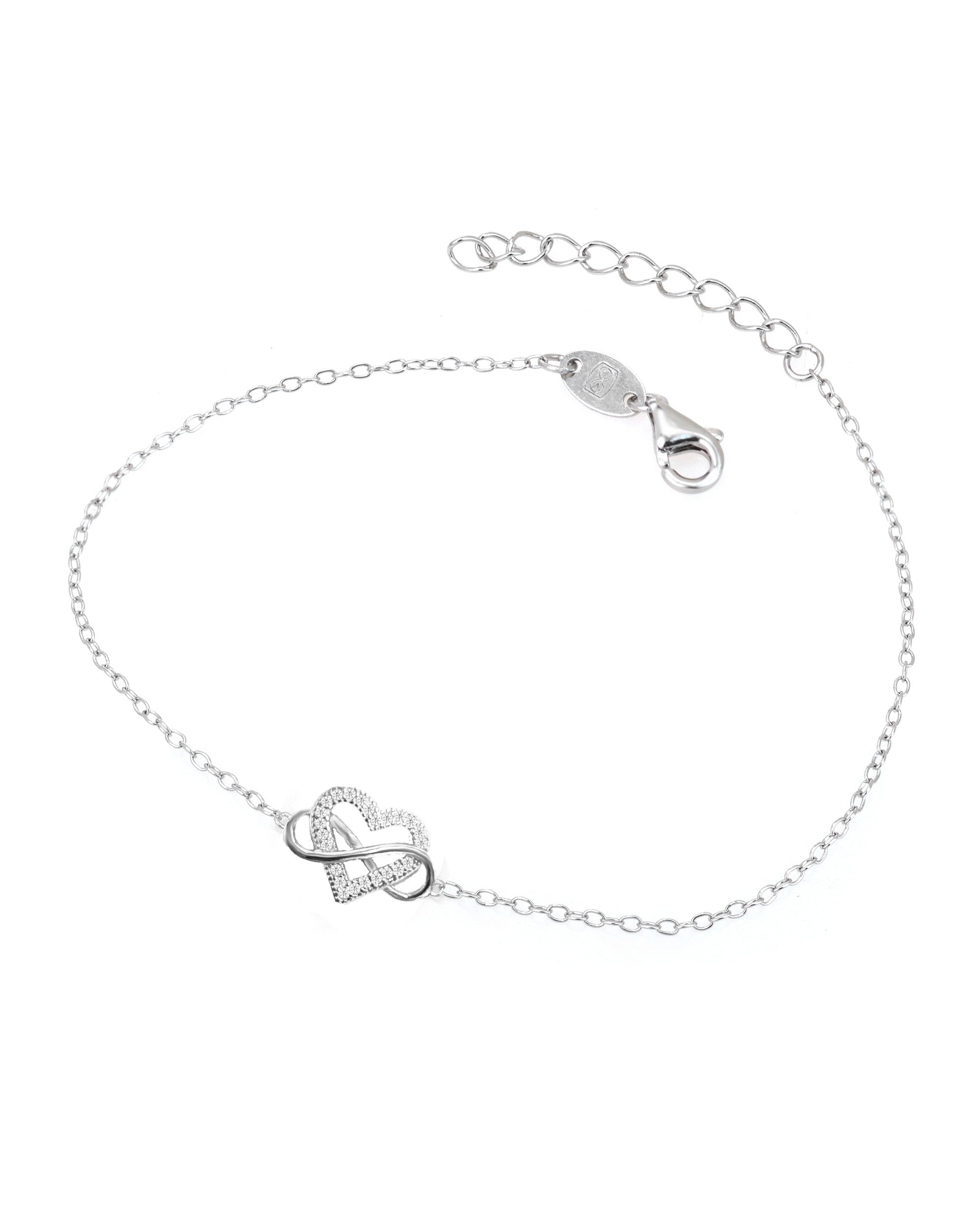 BRACELET EN ARGENT INFINI ET COEUR AVEC PIERRES BLANCHES