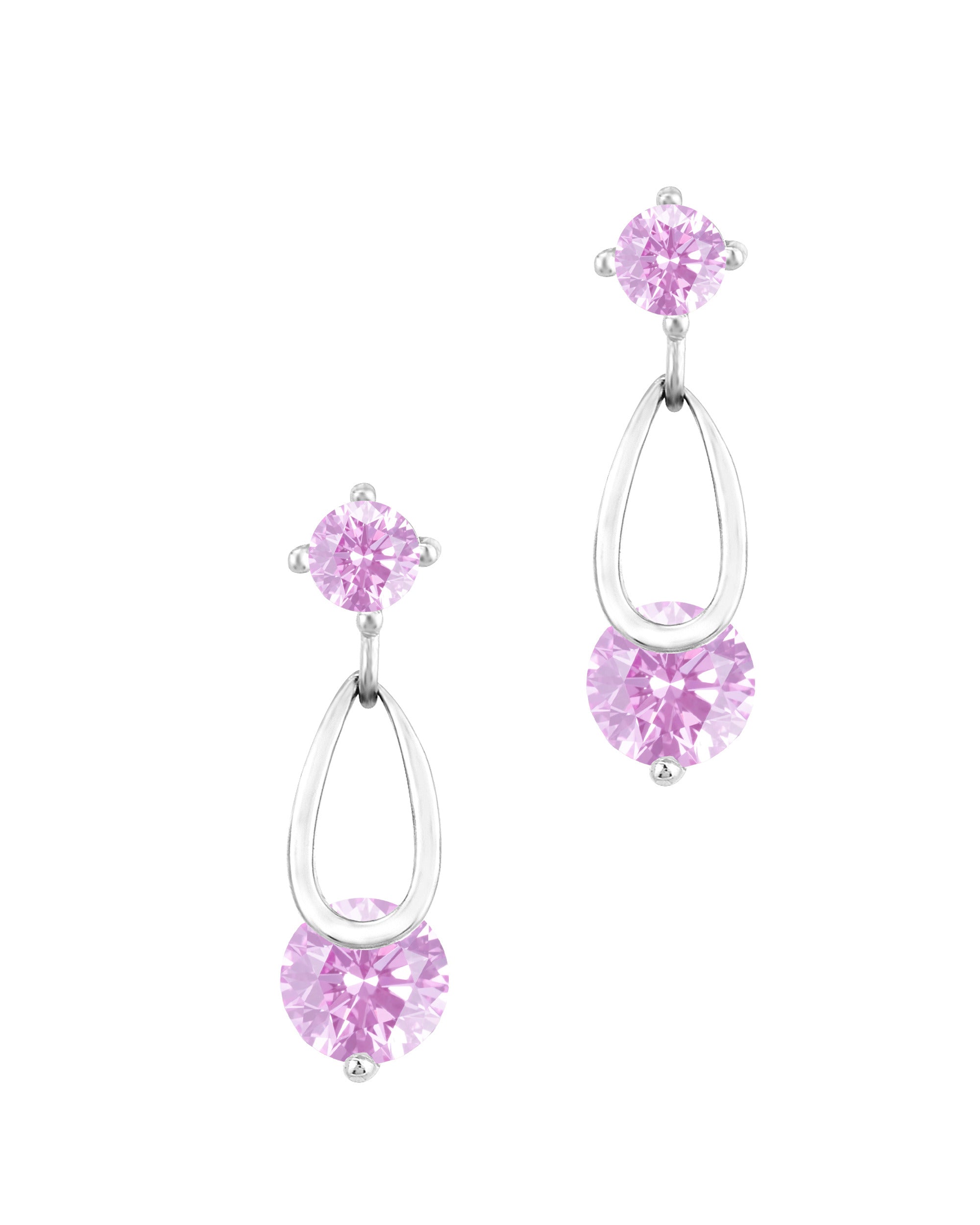 BOUCLES D'OREILLES EN ARGENT GOUTTE ET SOLITAIRE ROSE CLAIR