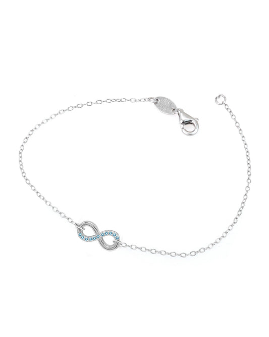 Bracelet en argent motif infini avec pierres bleues claires