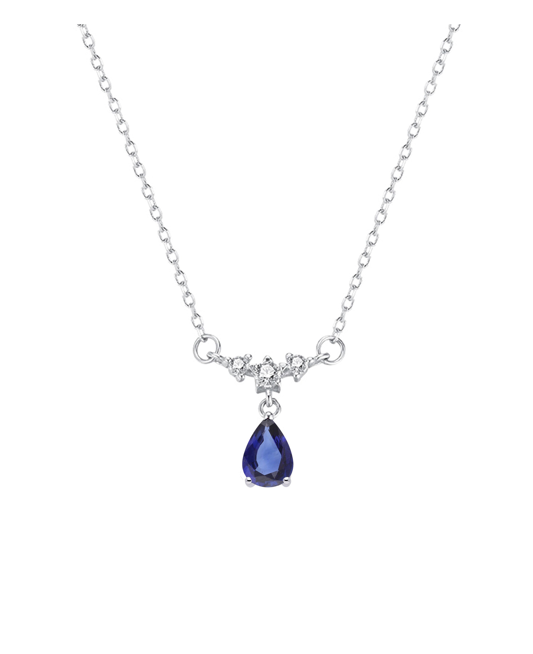 COLLIER EN ARGENT MOTIF FANTAISIE AVEC PIERRE BLEUE PENDANTE