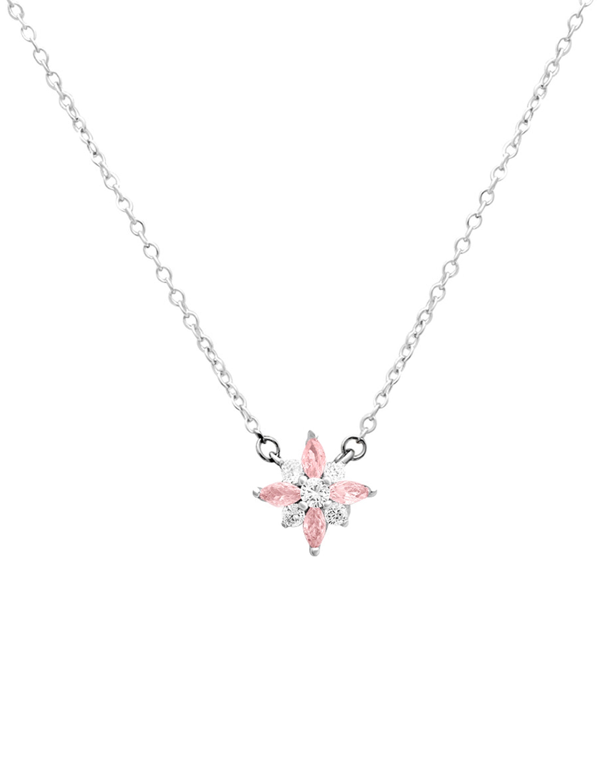 COLLIER EN ARGENT MOTIF FLEUR AVEC ZIRCONIUM BLANCS ET ROSES