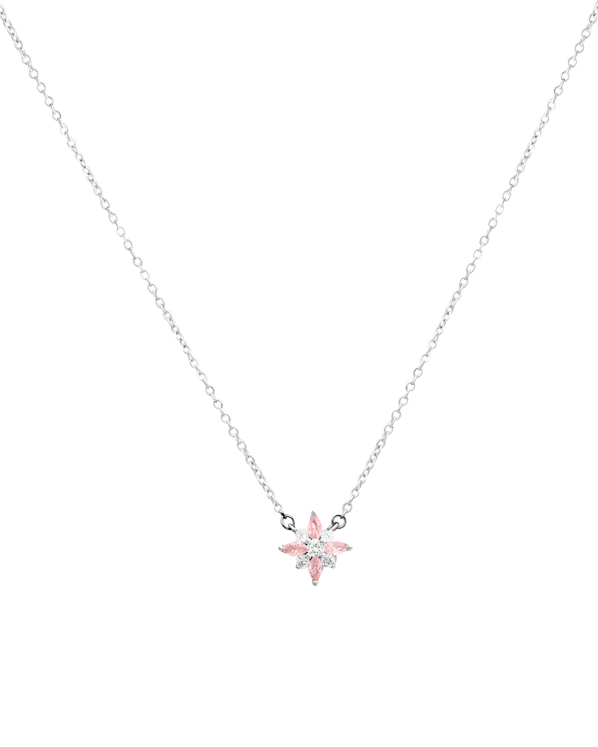 COLLIER EN ARGENT MOTIF FLEUR AVEC ZIRCONIUM BLANCS ET ROSES