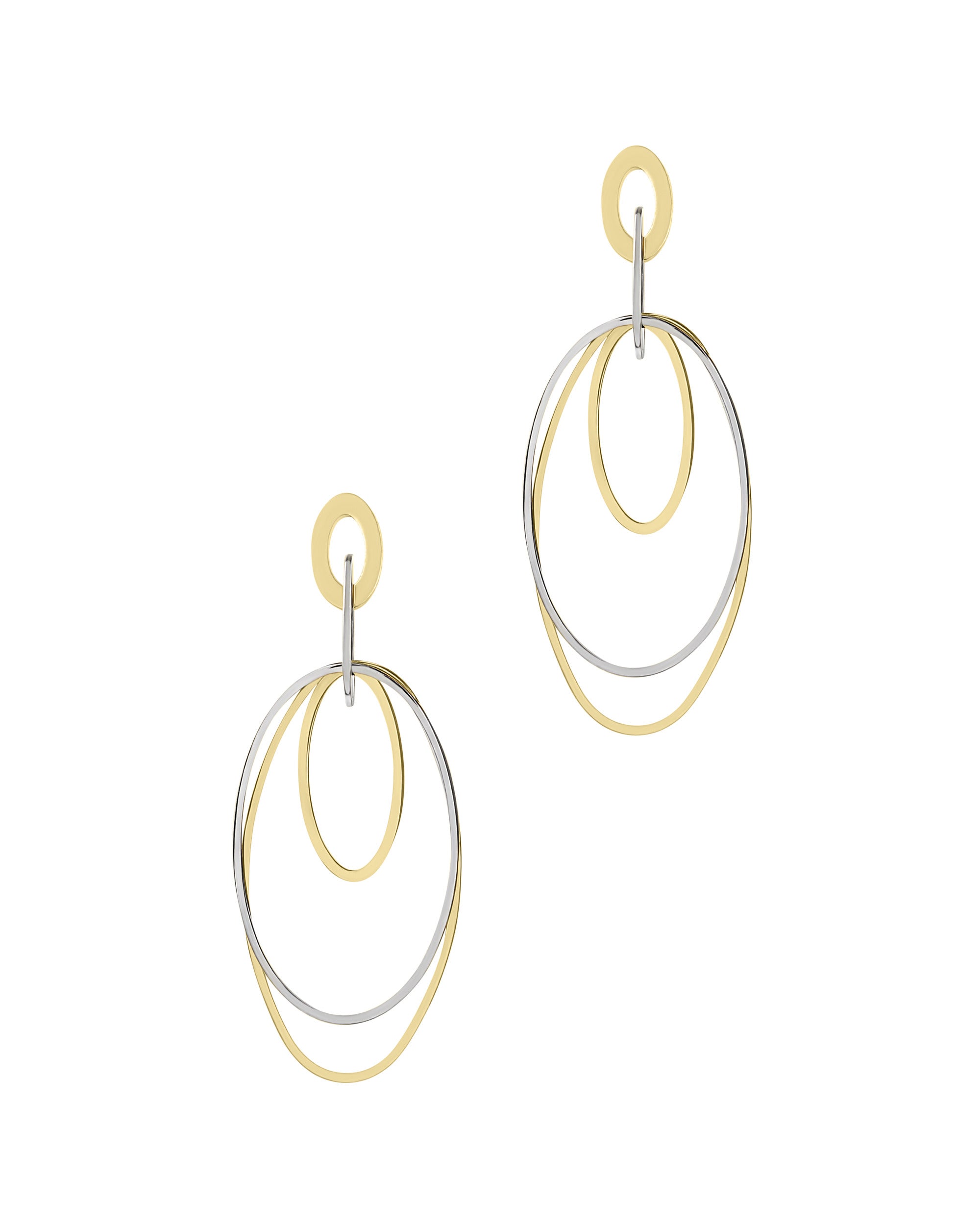 BOUCLES D'OREILLES EN ACIER BICOLORE OVALES PENDANTS