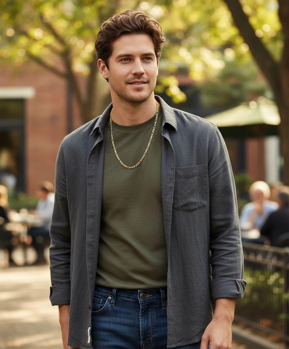 CHAINE EN ACIER DORE MAILLE FIGARO 4 MM 55 CM