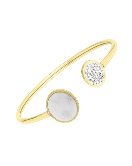 Vergulde stalen armband met 2 parelmoer en strass