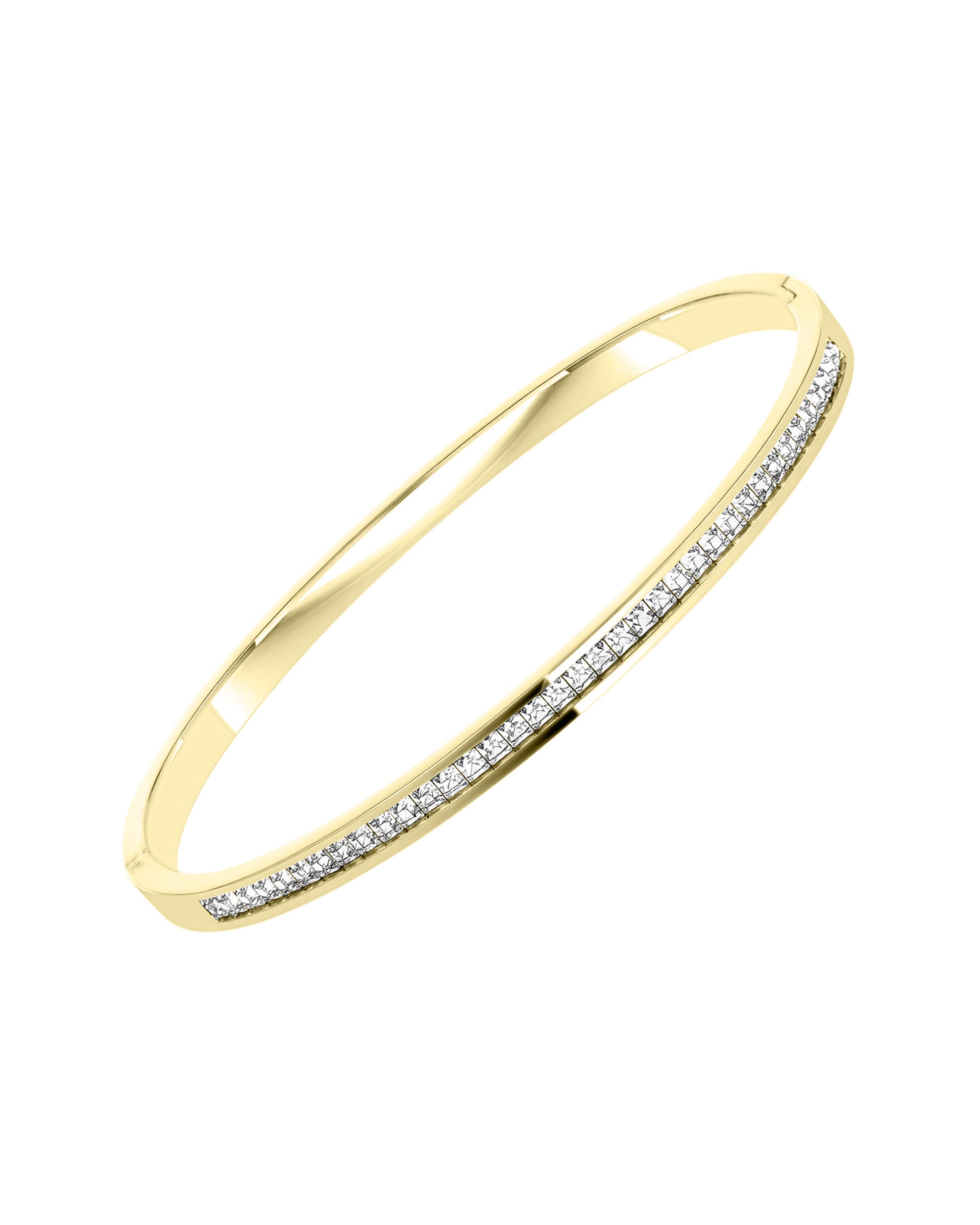 BRACELET RIGIDE EN ACIER DORE LIGNE DE STRASS