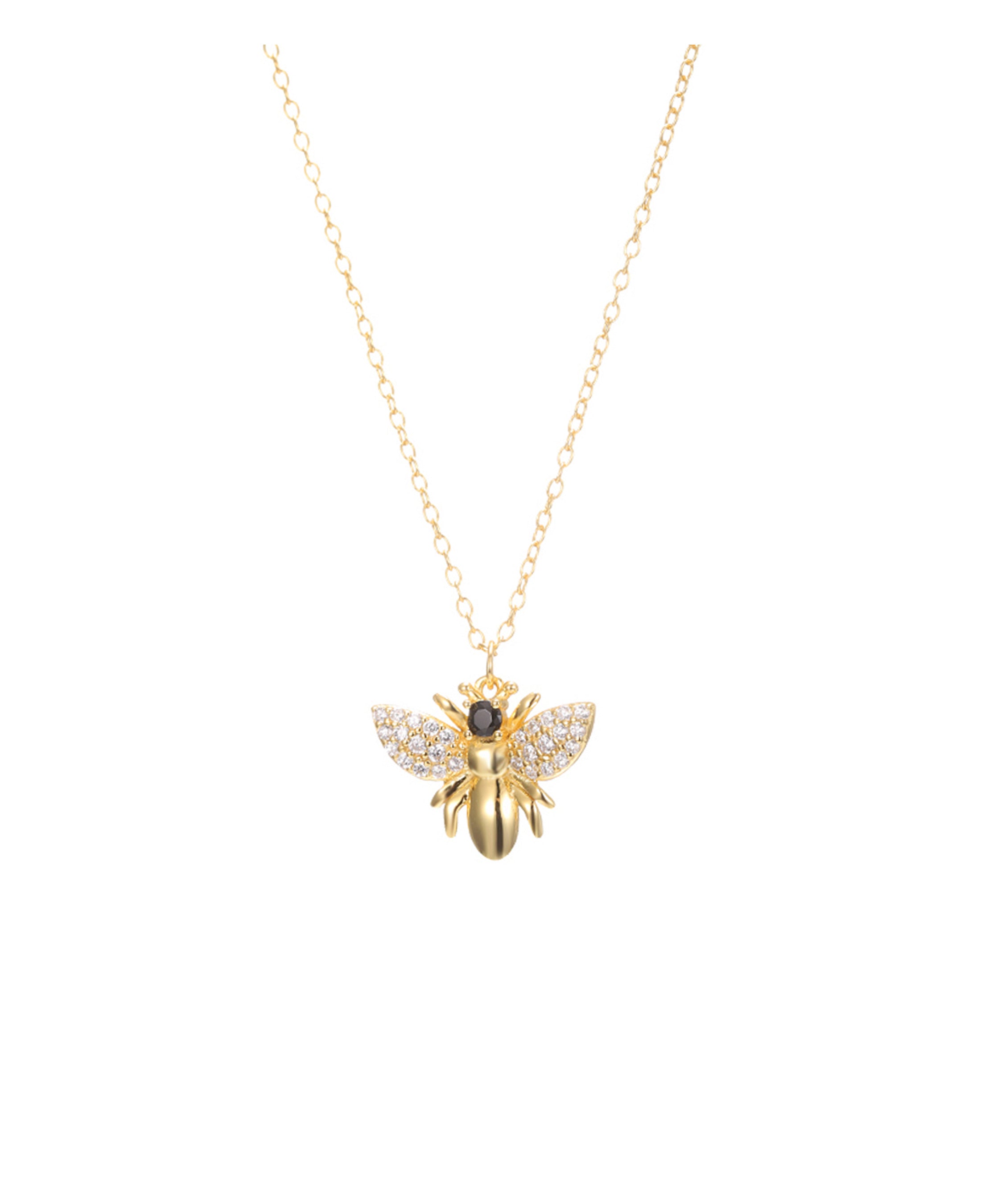 COLLIER EN PLAQUE OR PENDENTIF ABEILLE AVEC PIERRES