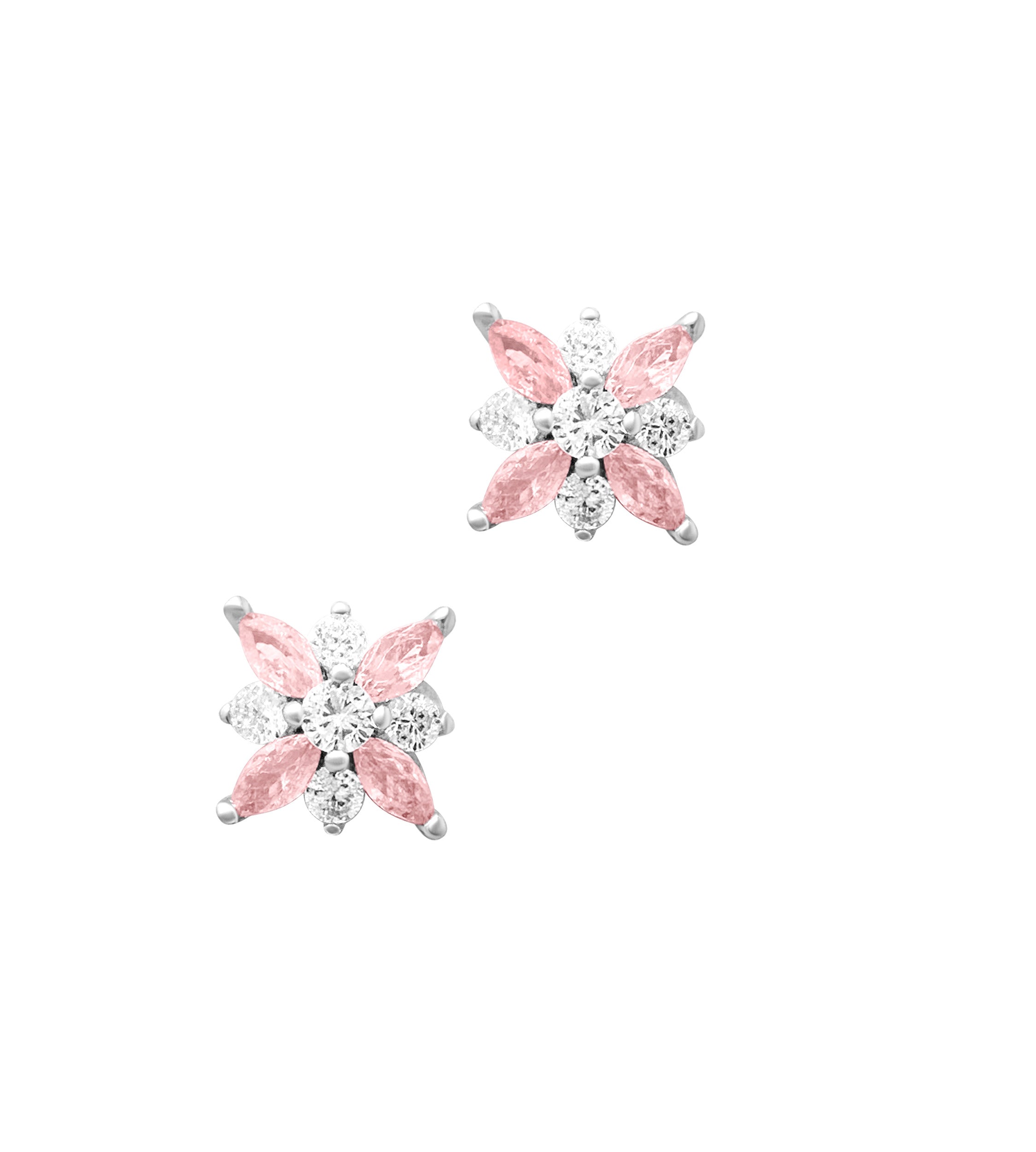 BOUCLES D'OREILLES EN ARGENT FLEUR AVEC ZIRCONIUM BLANC ET ROSE