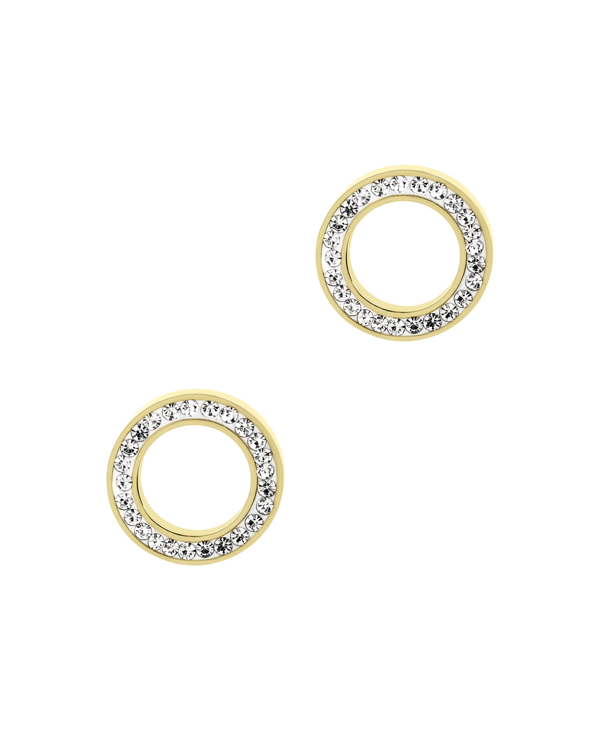 BOUCLES D'OREILLES EN ACIER DORE CERCLE AVEC STRASS
