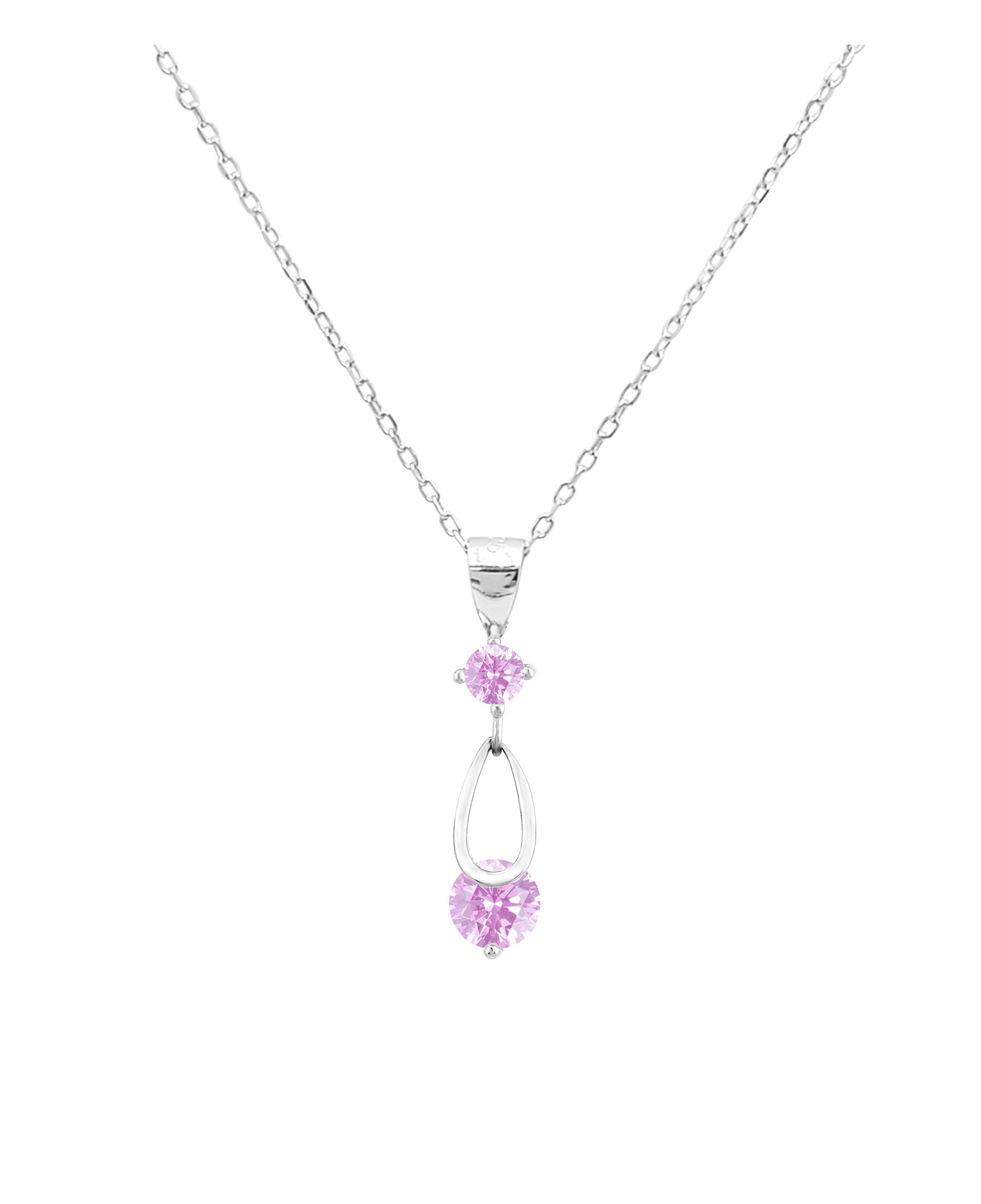 COLLIER EN ARGENT GOUTTE ET SOLITAIRE ROSE CLAIR