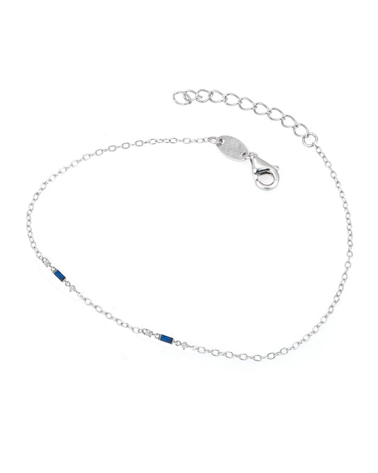 Bracelet en argent double motif avec pierre bleue rectangle