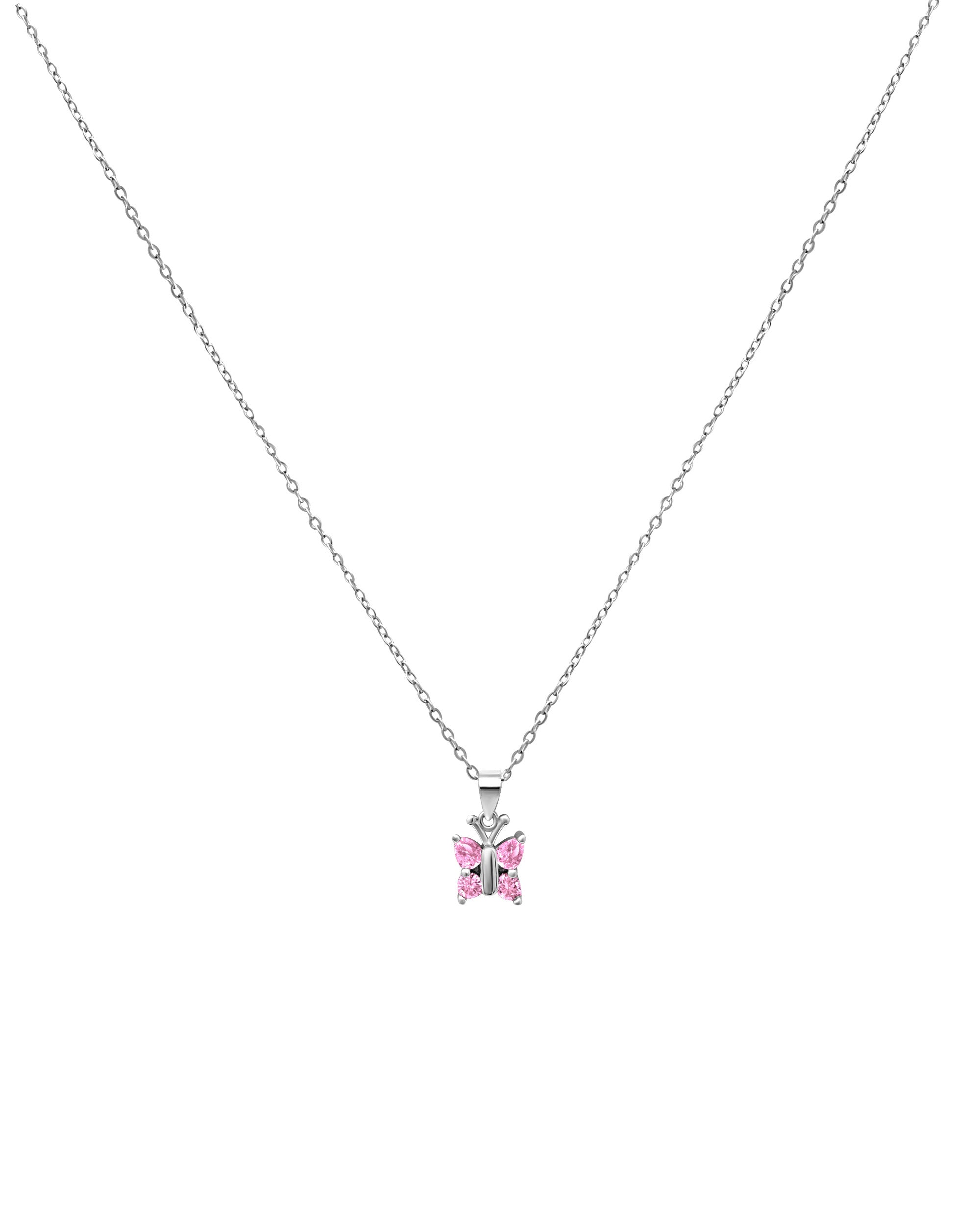 COLLIER EN ARGENT PENDENTIF PAPILLON AVEC PIERRES ROSES