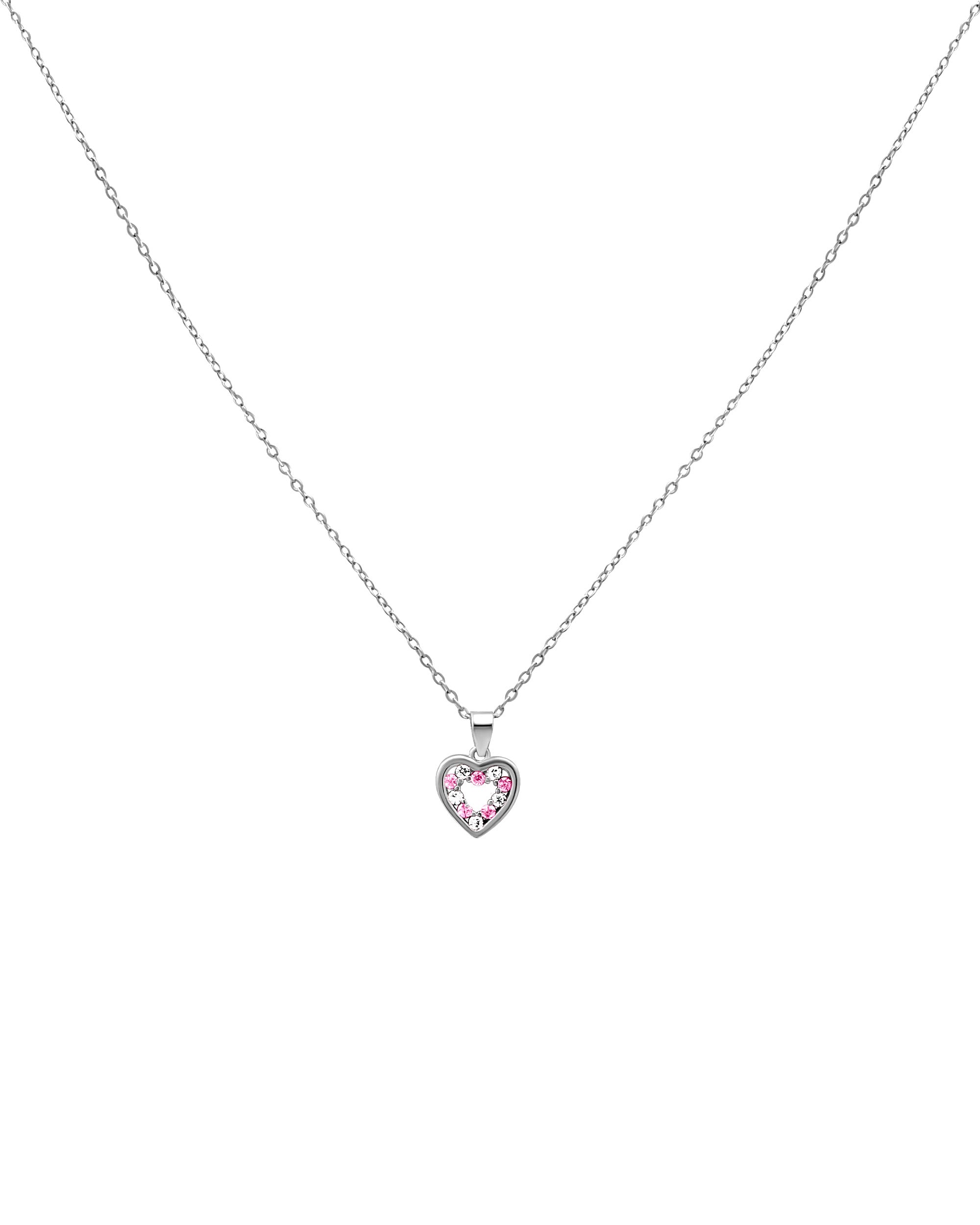 COLLIER EN ARGENT PENDENTIF COEUR AVEC PIERRES ROSES ET BLANCHES