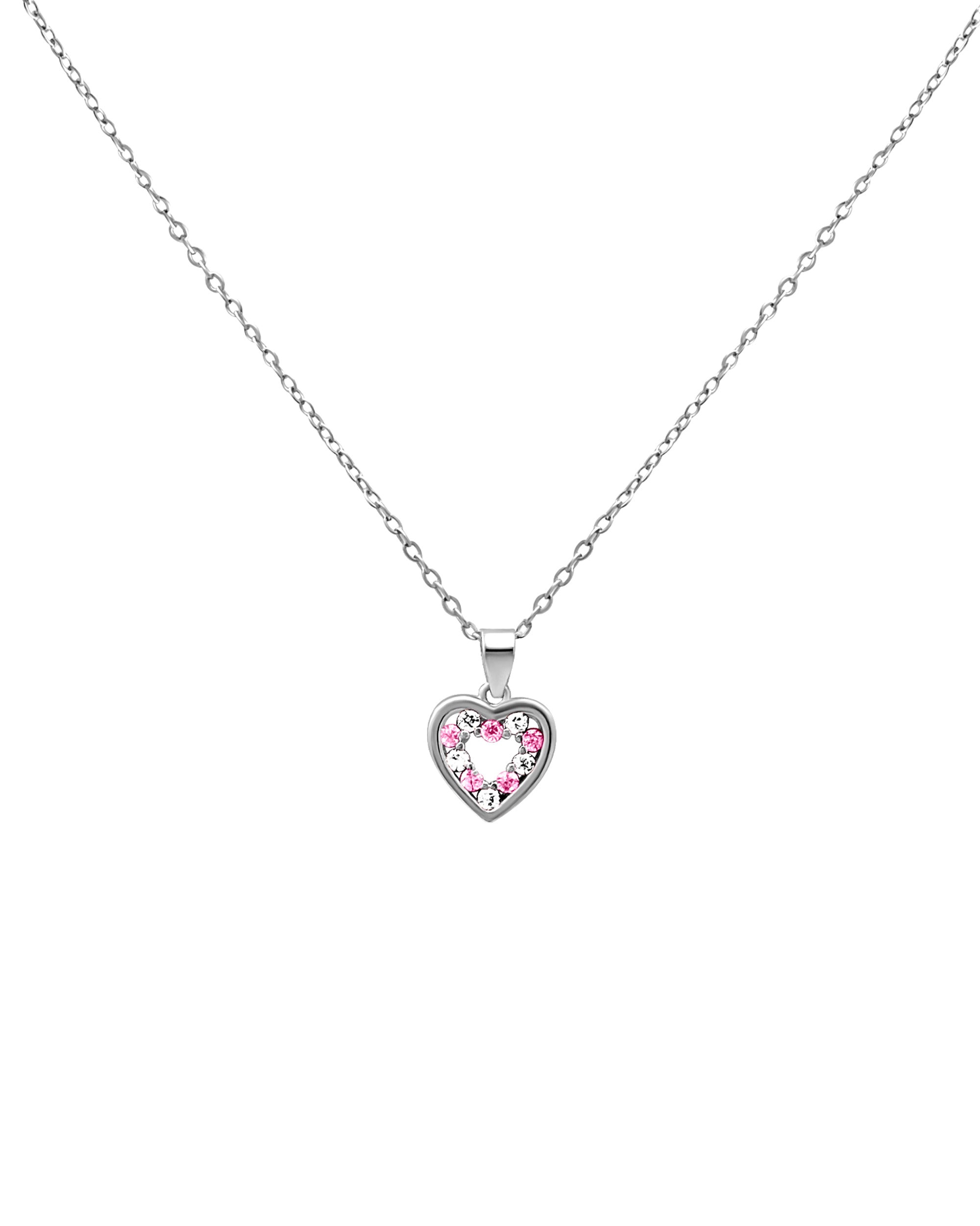 COLLIER EN ARGENT PENDENTIF COEUR AVEC PIERRES ROSES ET BLANCHES
