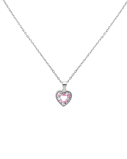 Collier en argent pendentif coeur avec pierres roses et blanches