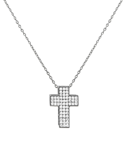 Collier en acier pendentif croix avec pierres